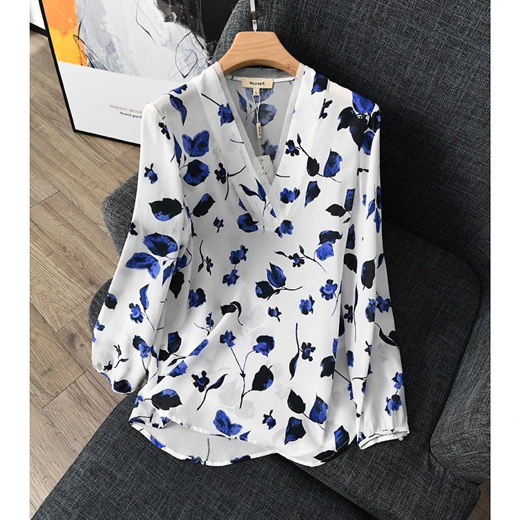 Женская Базовая Блузка из 100% натурального шелка рубашка с длинными рукавами для