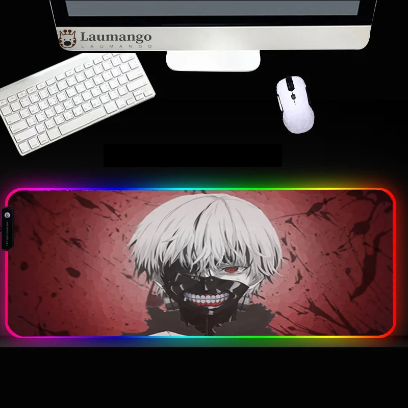 

Tokyo ghoul Anime Mouse Pad XXL USB LED Color Lighting Locking-Edge Thickened Control Gamer Keyboard Desks RGB MousePad