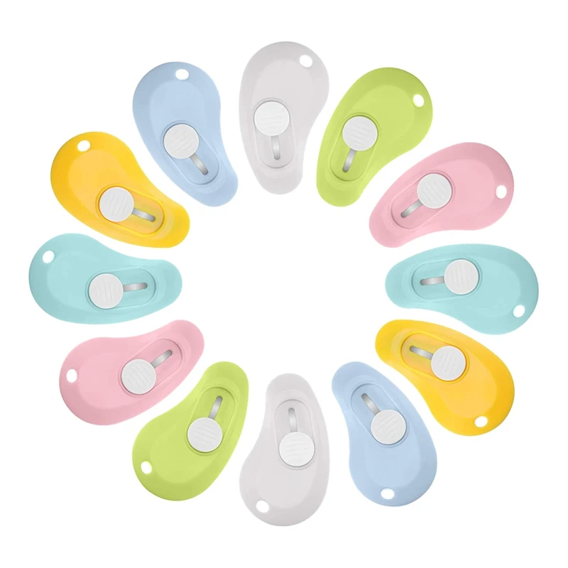 

12 Pcs Mini Retractable Utility Knife Box Cutter Letter Opener Pocket Knives Colorful Mini Slides Open for Paper Cutting