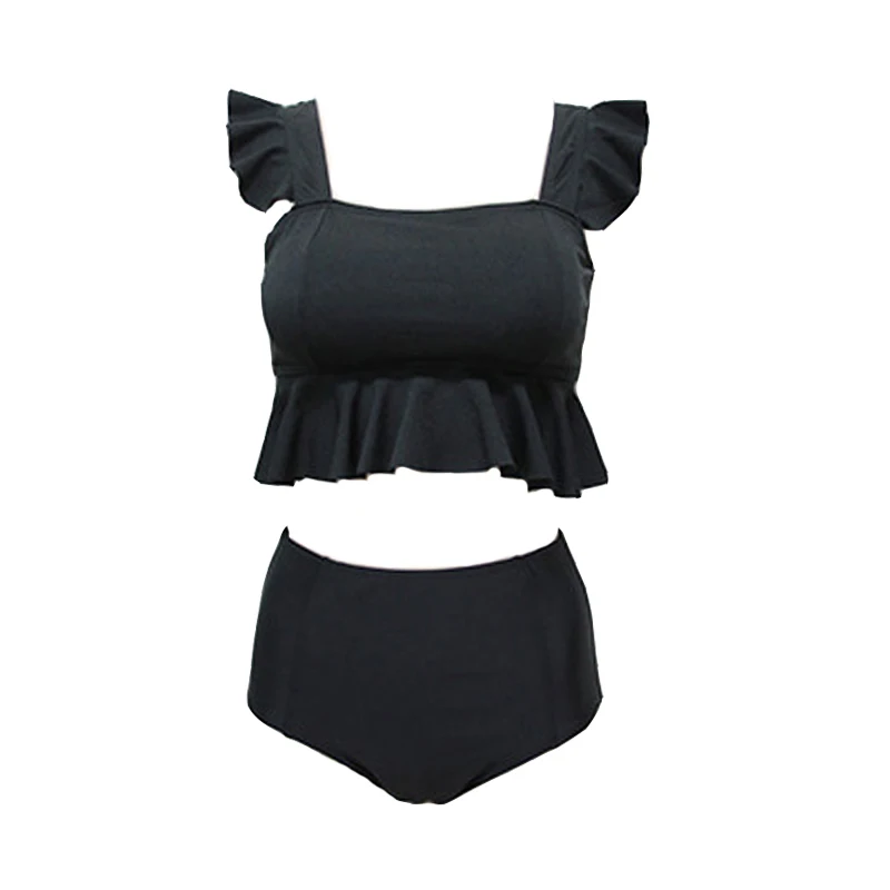 

High Waist Bikini Women Girls Black Push Up Swimsuit 2020 New Padded Two Pieces Ruffles Swimwear Lovely Split Bathing Suits