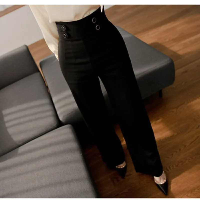 

2 Piece Set Women Set 2020 Autumn New Korean Style Strapless Top Full Sleeve Stand Collar Shirt + Work Trousers Full Length