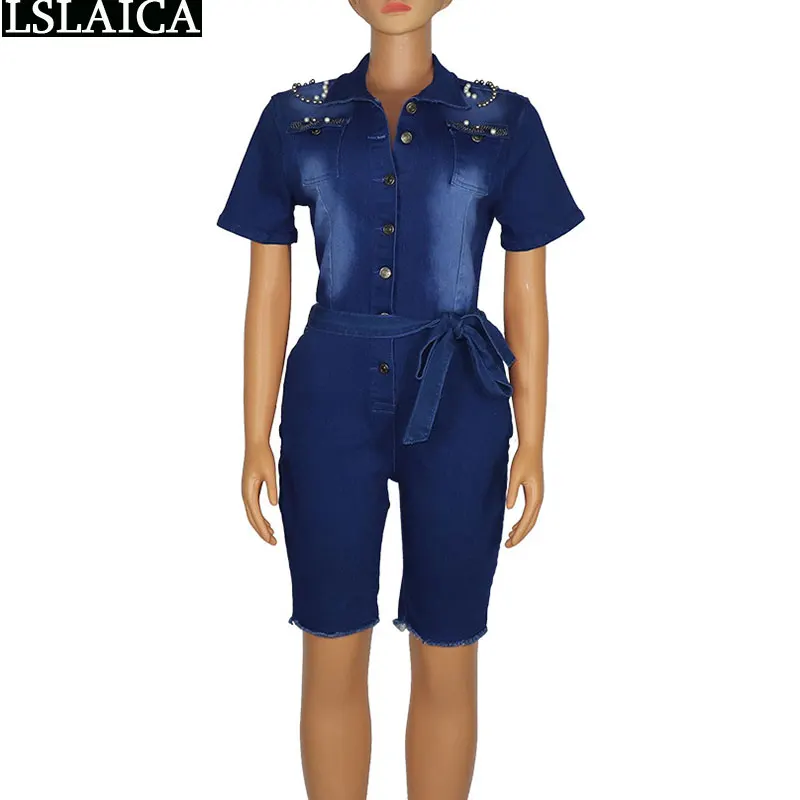 

Wholesale Clothing Vendors for Women Jean Jumpsuits Short Sleeve Turn-down Collar Plus Size Jumpsuits and Rompers Africa Fashion
