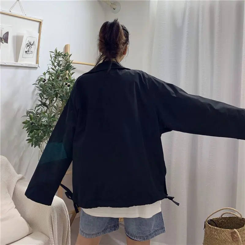 

Basic Jackets Women Spring Pockets Lace-up Solid Loose Harajuku Street Wear Womens Outwear BF Coats Leisure Stylish Retro Chic