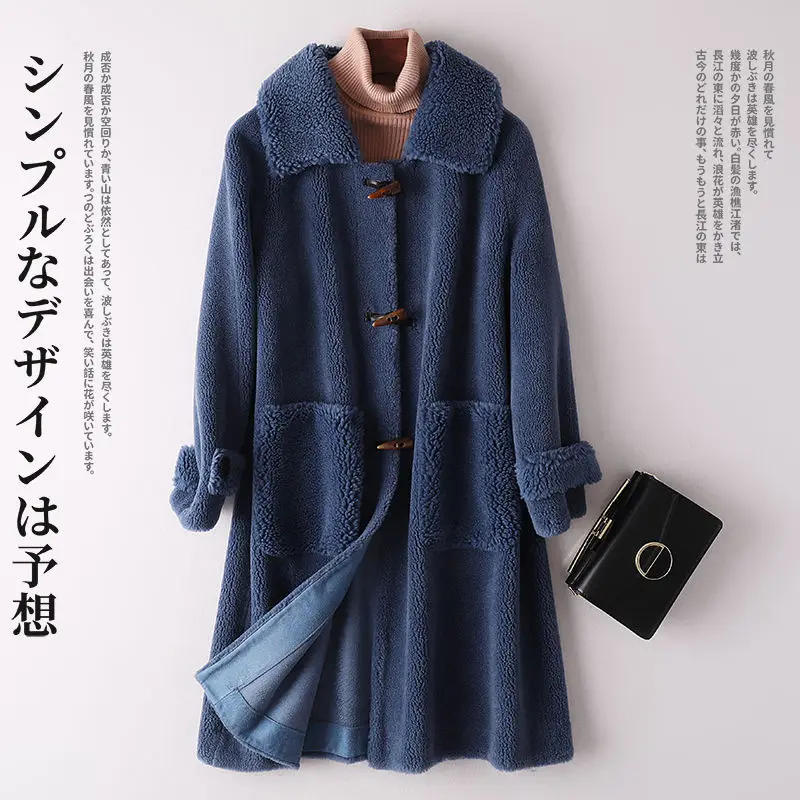 

High Quality New Women Winter Fur Coat Soft Sheep Shearing Wool Jacket Female Plush Lamb Fur Lined Overcoat Trench Coat