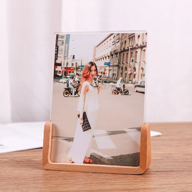Европейская настольная фоторамка U образной формы из цельной древесины стенд