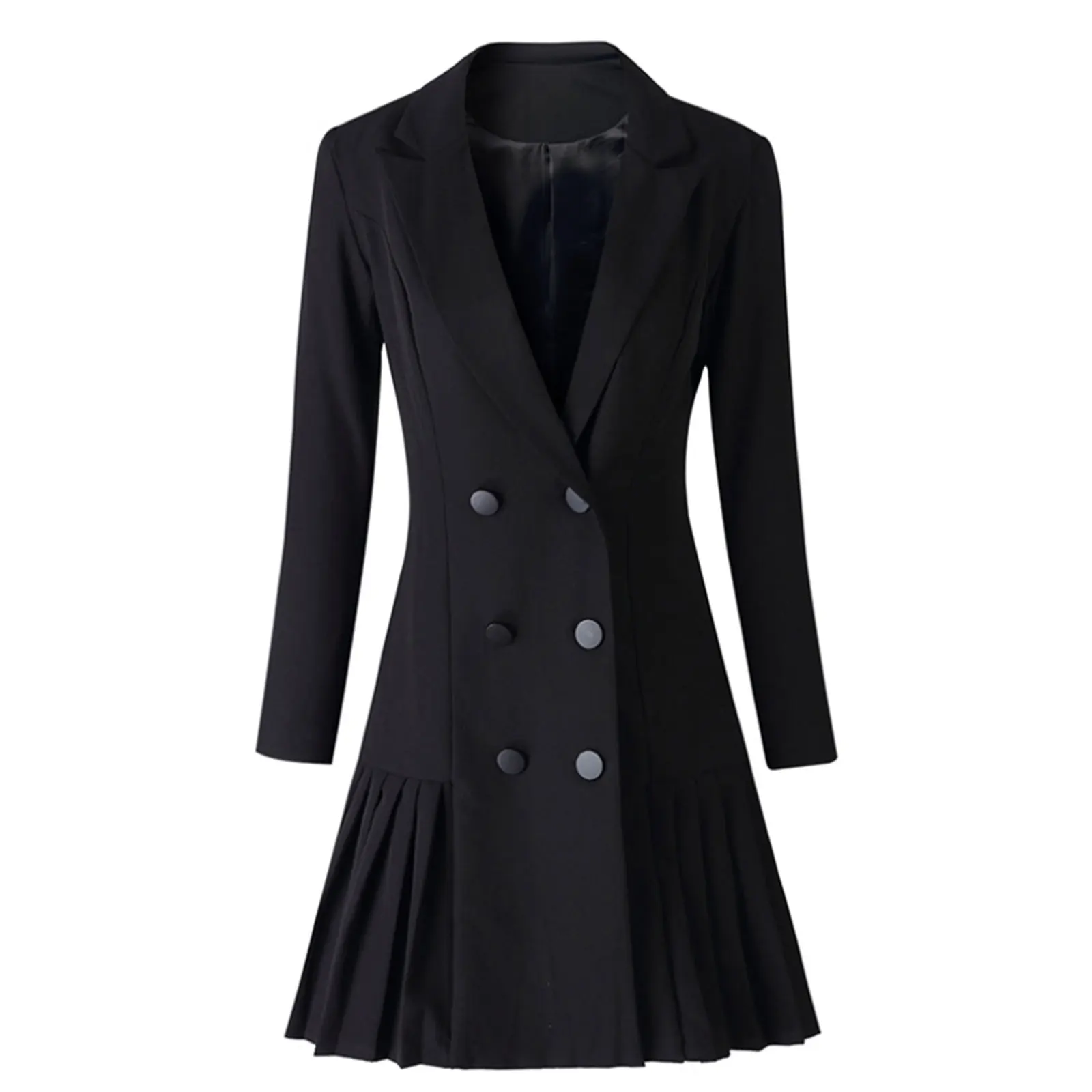 Women's Blazer Dress Pleated Lapel Collar Long Sleeve Double Breasted OL Work Blazer Dress Commute Office Ladies Suit Coats
