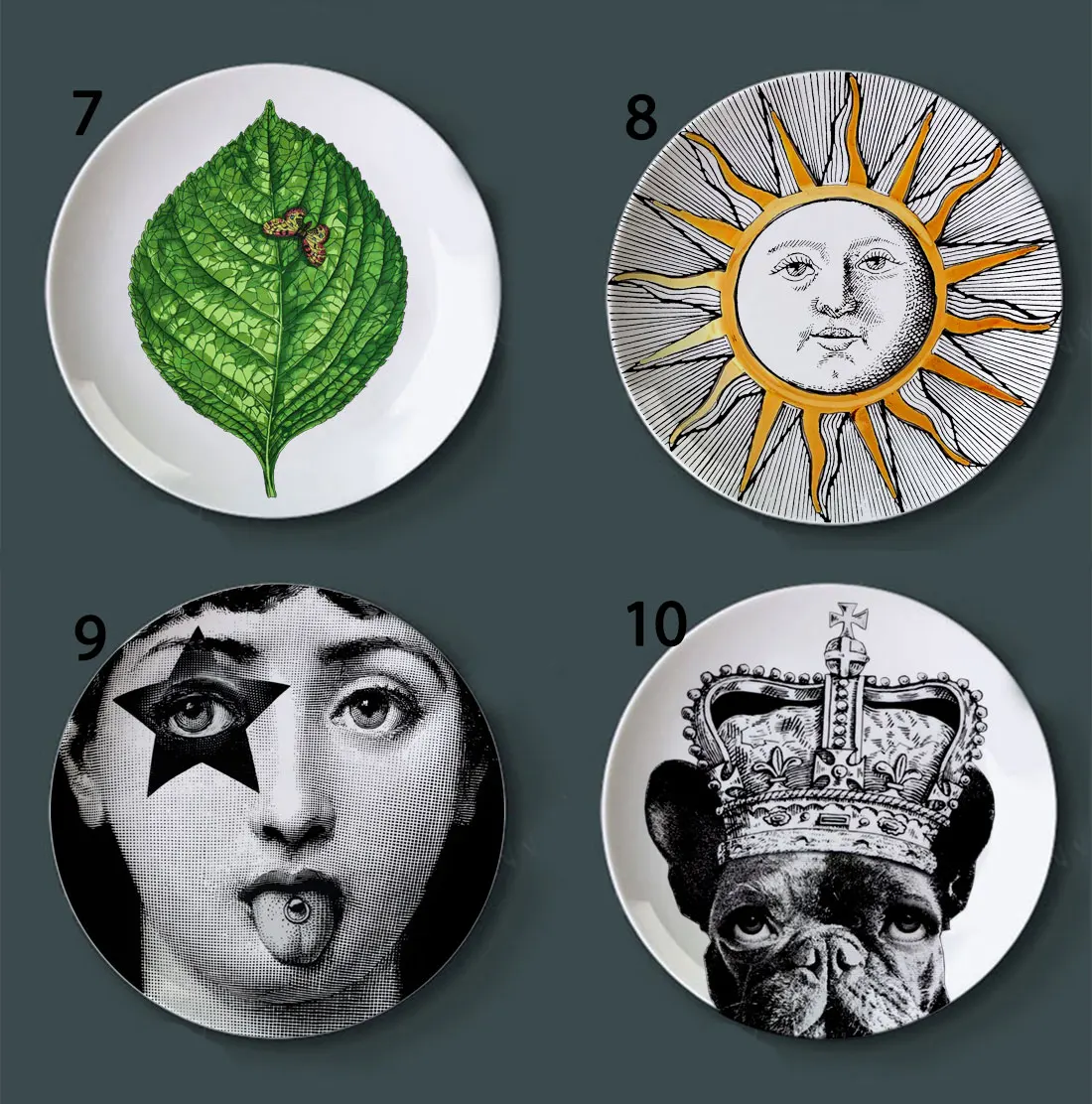 

Lady Bulldog Facial Portrait Plates Desk Decorative Ceramic Craft Round Porcelain Dish for Wall Hanging Female Face Plates