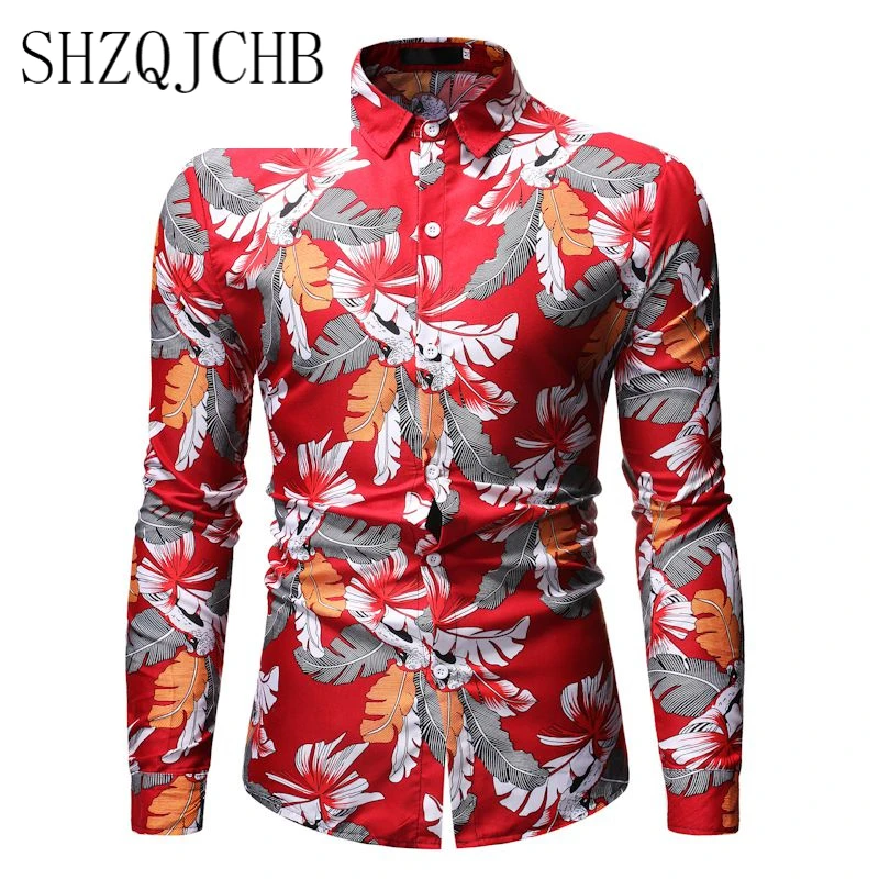 

Autumn 2021 New Men's Flower Printed Shirt Tops Male Slim Fit Long Sleeve Casual Business Floral Print Shirt M-3XL