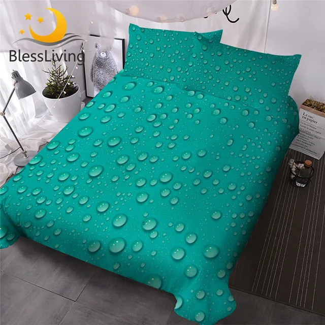 BlessLiving Water Drops Bedding Set Turquoise Green Duvet Cover 3 Piece 3D Printed Home Textiles Solid Color Trendy Bedspreads 1