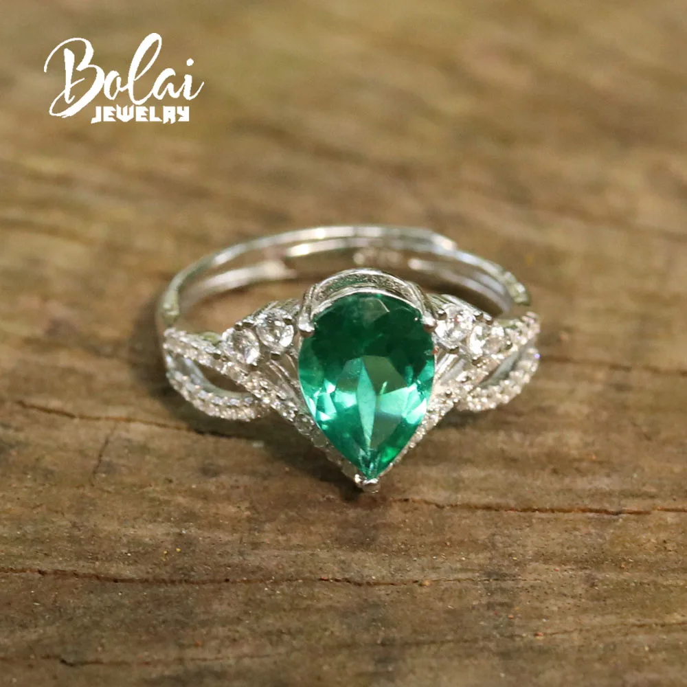 Bolaijewelry, созданное зеленое Изумрудное кольцо овальное 6*8 мм из стерлингового серебра 925 пробы, хорошее ювелирное изделие для женщин, лучший подарок