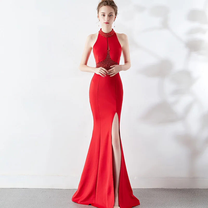 Знаменитостей Формальные Вечерние платья красные женские сексуальные сплит
