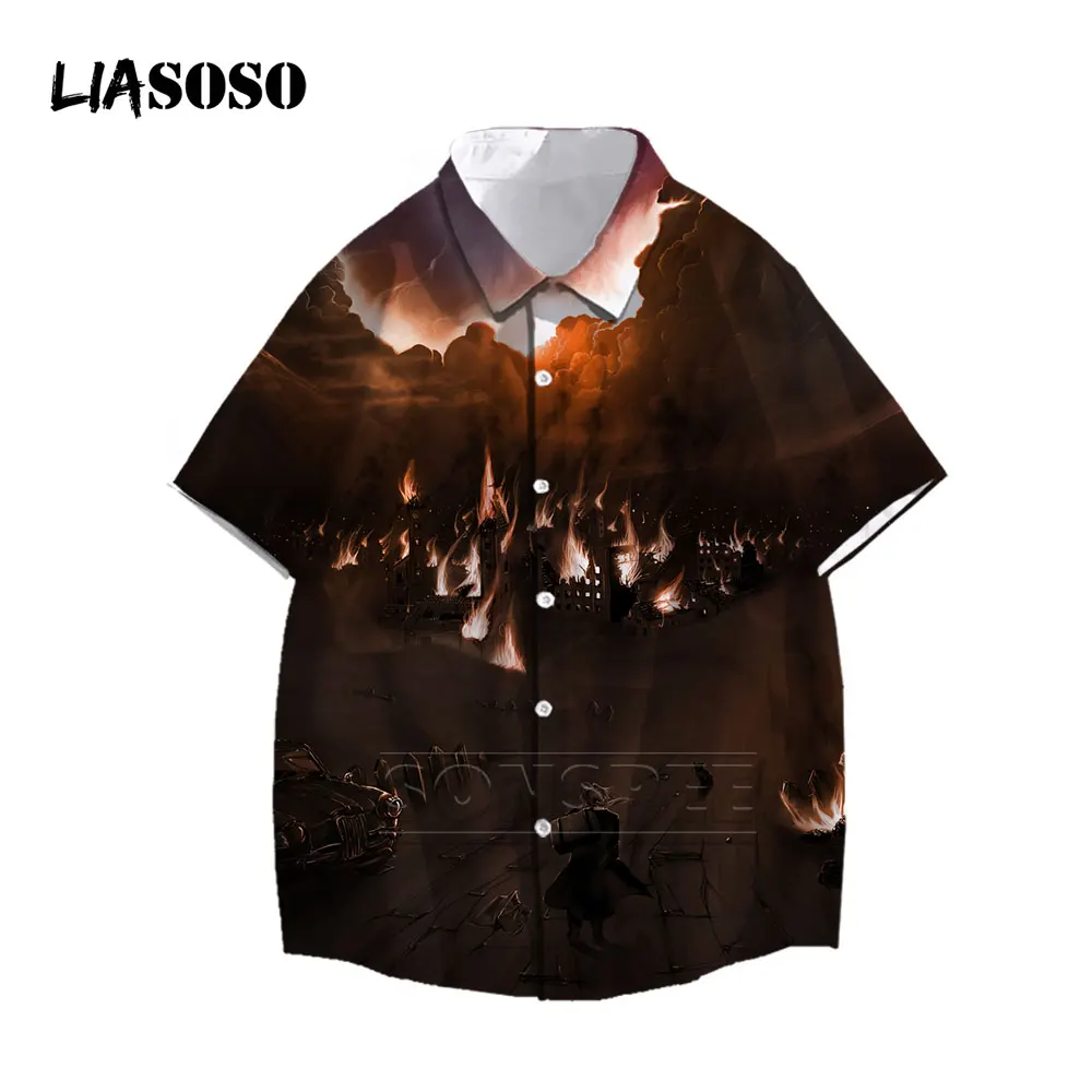 

LIASOSO Men's Shirt New Hawaiian Shirts Men Single Button Shirts Wild Shirts Assassination Classroom Printed Male Blouses 2021