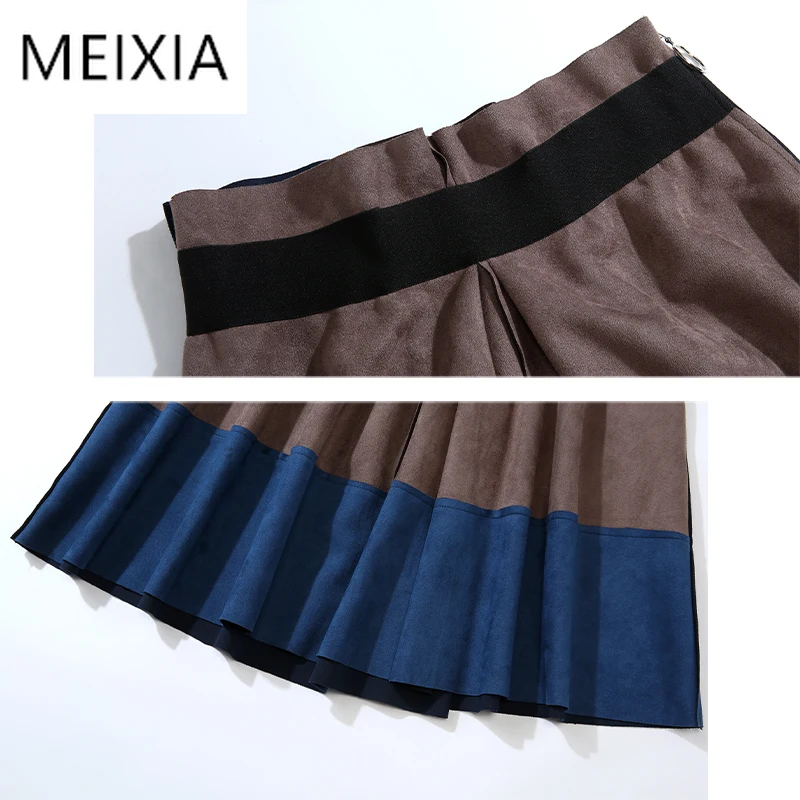 

MEIXIA 2020 Autumn Winter Two piece set Casual Turtleneck Knitting Top + Dress Patchwork Knee-Length A-line Set 2 Piece Set