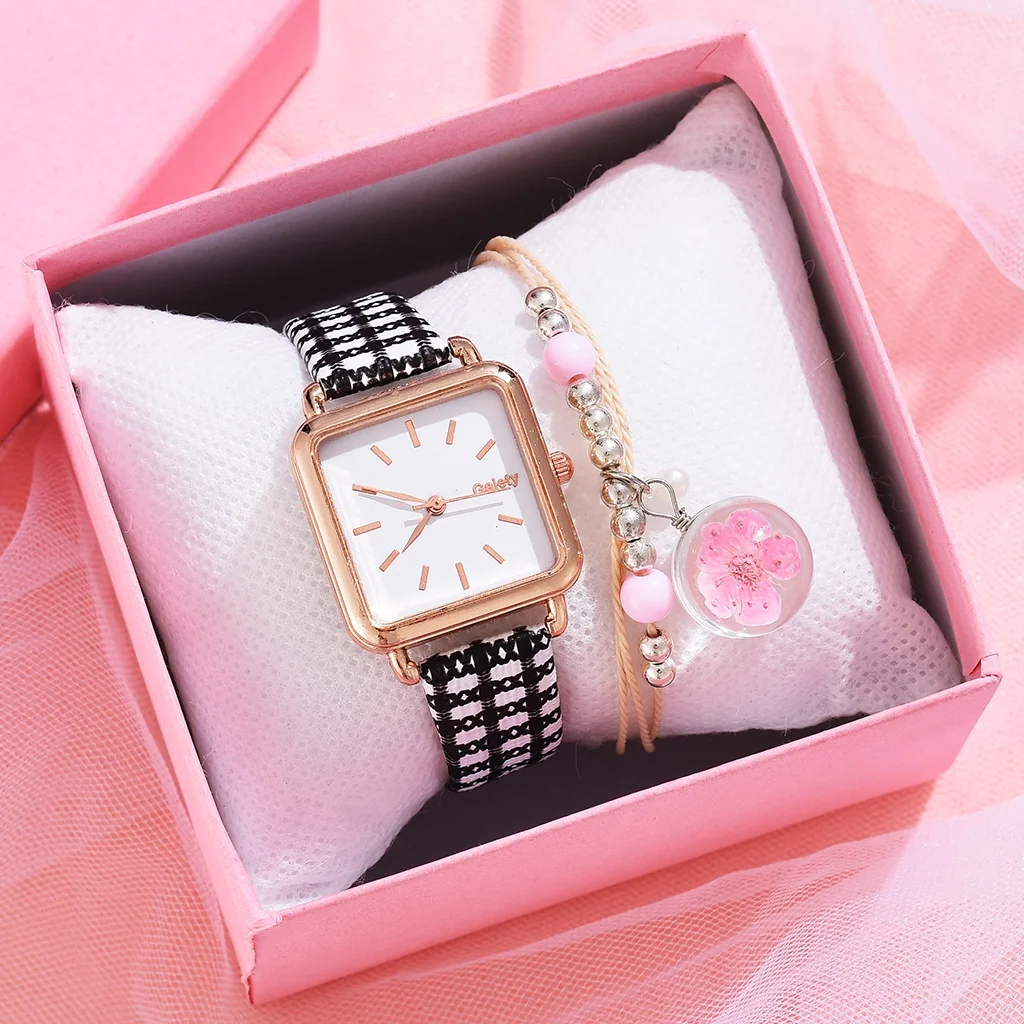 

Новинка 2021, 2 шт., комплект женских роскошных кварцевых наручных часов с кожаным ремешком и браслетом, женские часы, простые часы, подарок, Reloj