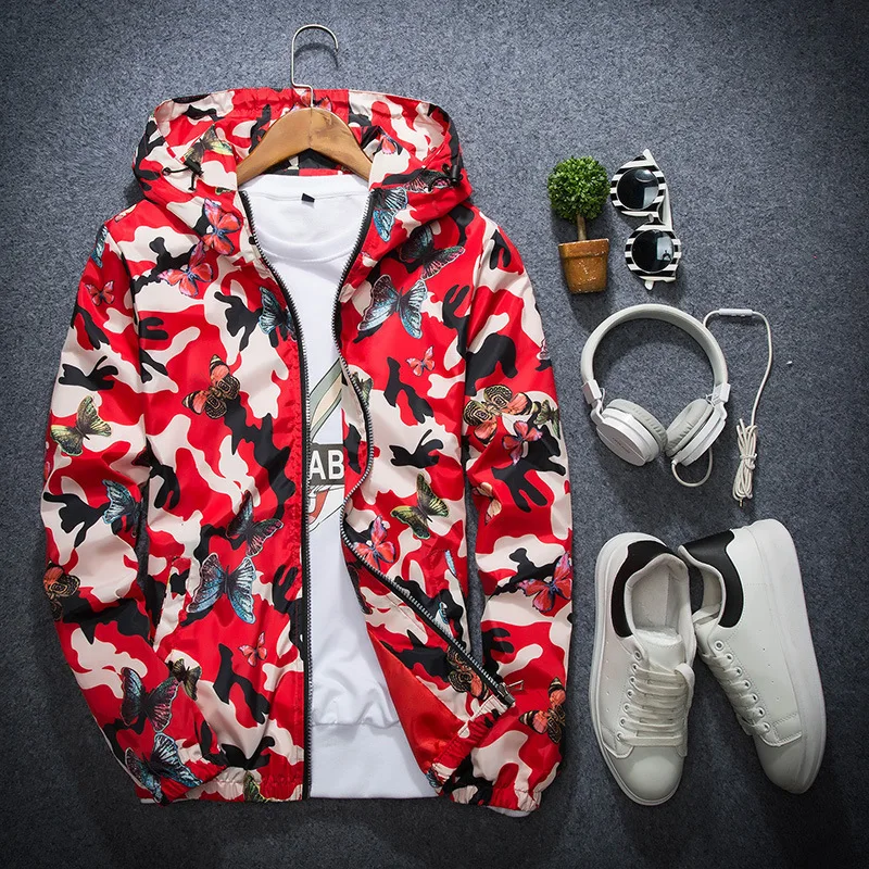 

High Quality Women Windbreaker Jacket Spring Autumn Thin Female Camouflage Butterfly Windbreaker Coats Hooded Lady Coat Tops