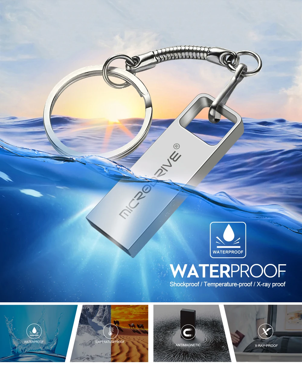 Водонепроницаемый usb флеш-накопитель 4 GB/8 GB/16 GB/32 GB/64 GB металлическая карта pendrive карта памяти приводы u диск Media Player с кольцом для ключей