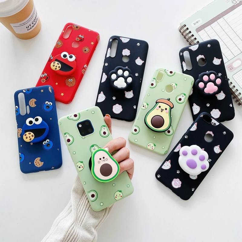 3D Cute Cartoon Phone Holder Case For Huawei P40 Lite P30 Lite P20 Lite Nova 3E 4E Anime Silicone Stand Cover P20 Pro P30 Pro