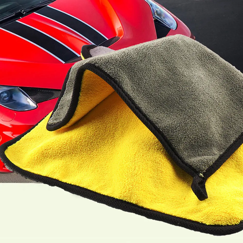 Желто серый автомобиль коралловый флис полотенца для мытья машины