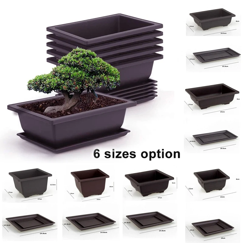 

6 Sizes Imitation Purple Sand Plastic Flower Pots Rectangle Succulent Plant Planters with Bottom Tray DIY Balcony Bonsai Nursery