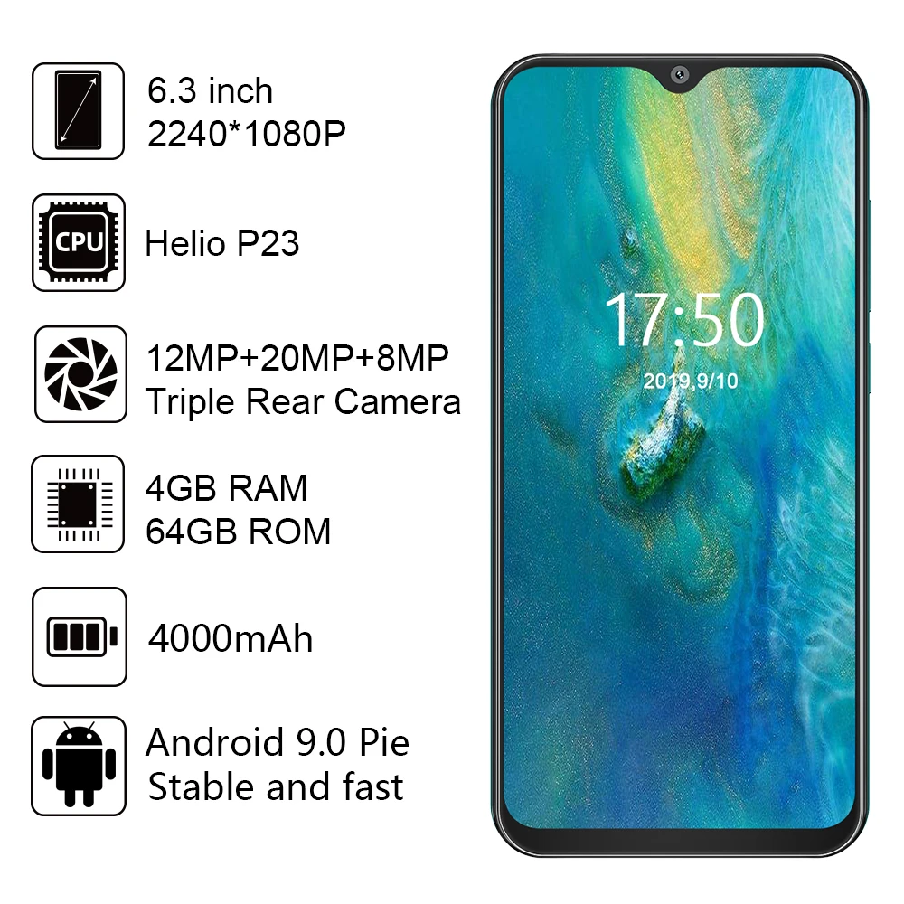 Cubot P30 Android 9,0 6," экран капли 2340x1080 4 Гб+ 64 Гб Pie Helio P23 AI задняя Тройная камера Face ID 4000 мАч смартфон