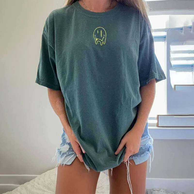 

Green Vintage Loose Print Graphic T Shirts Women Fashion Tops Hip Hop Short Sleeve Casual 2021Summer Plus Size Japanese Harajuku
