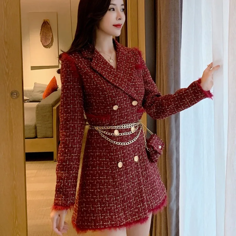 Женский твидовый костюм в клетку элегантный винтажный офисный пиджак с