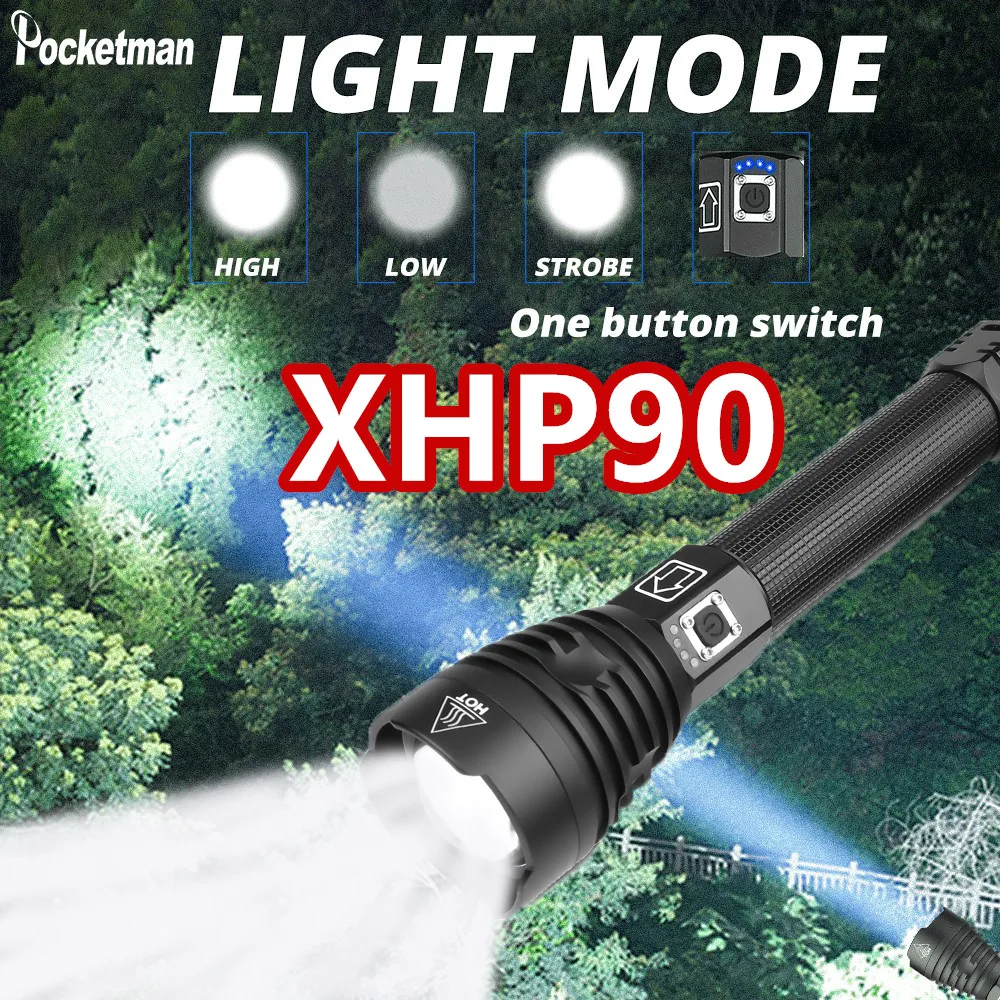 Самый мощный XHP90 светодиодный фонарик XLamp Zoom Torch XHP70.2 USB Перезаряжаемый
