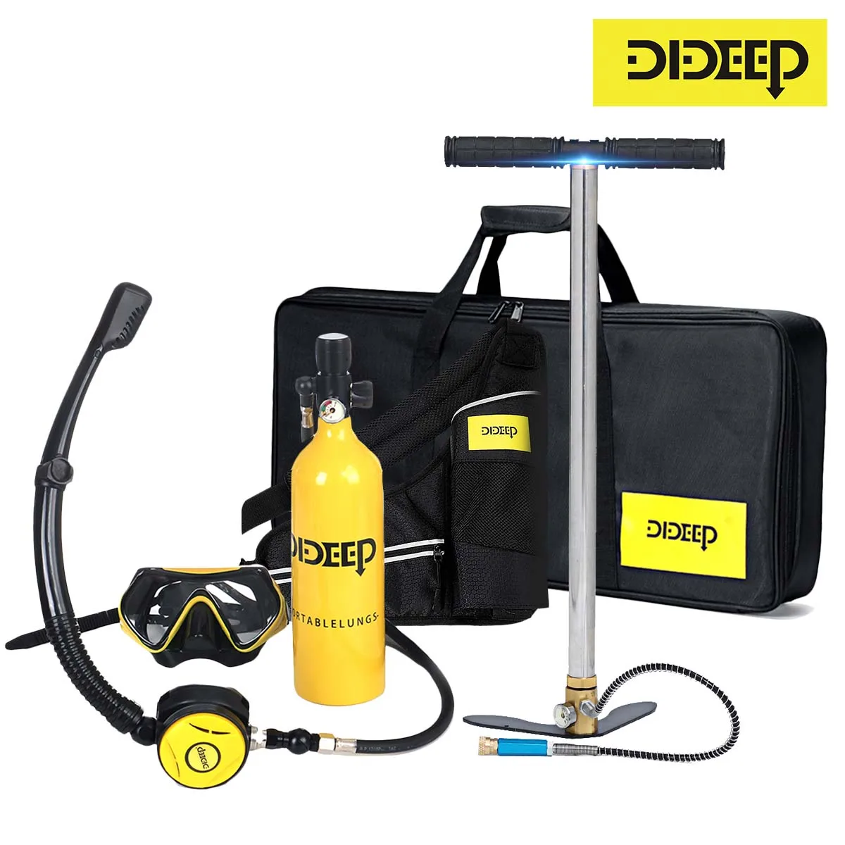 

DIDEEP 1L Scuba Diving Tank Oxygen Cylinder Set Respirator Snorkeling Tube Diving Glasses Storage Bag buceo Snorkeling Equipment