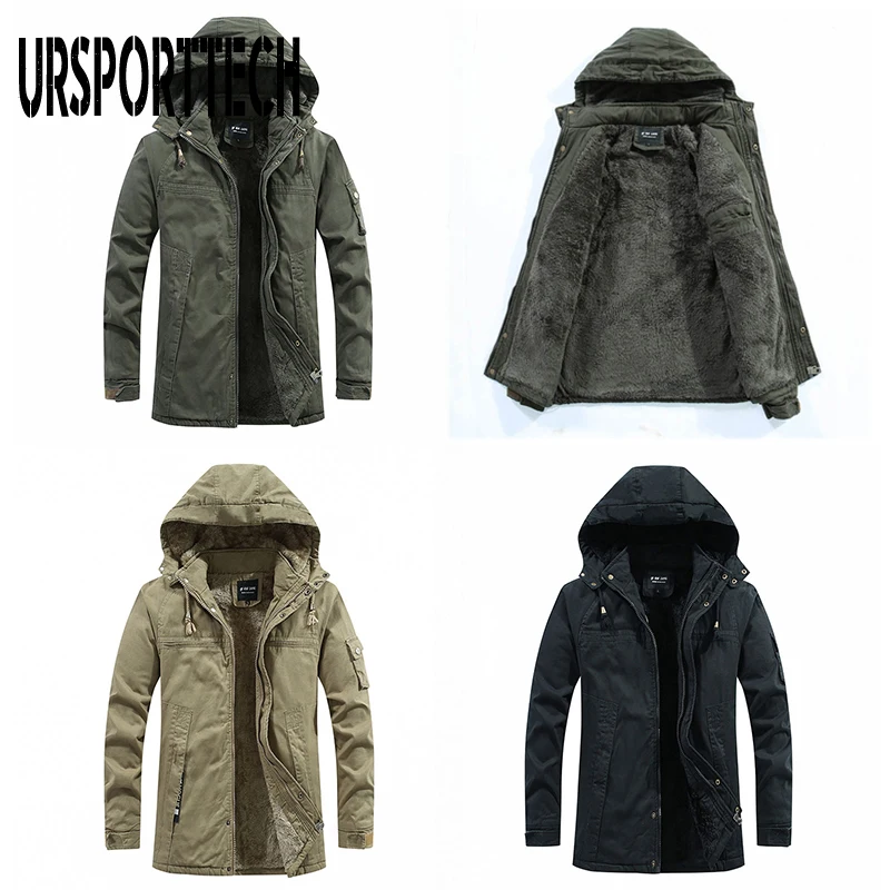URSPORTTECH Winter Jacket Men Parkas New Casual Warm Men Parka Coat Military Windproof Hooded Jackets Windbreaker Men Coats