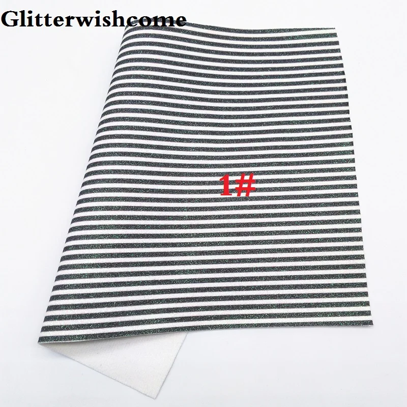 Glitterwishcome 21X29 см A4 Размер печатные полосы блеск синтетическая кожа искусственная из искусственной кожи Ткань Винил для бантов, GM025A - Цвет: 1