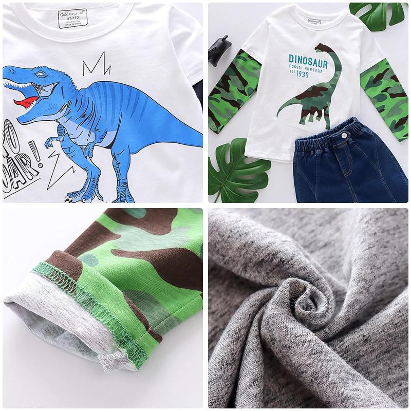 

HH 3Pcs Spring Kids Clothes Cartoon Dinosaur Car Long T-shirt Clothing for Boys Comfortable Cotton Toddler Children's Clothing