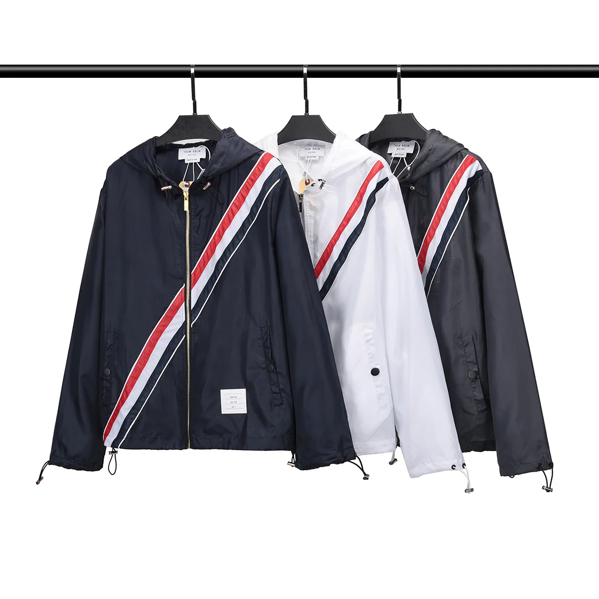 

TB THOM Brand Coat Sun Protective Thin Solid Striped Casual Hooded Zipper Women Running Outerwear Windproof