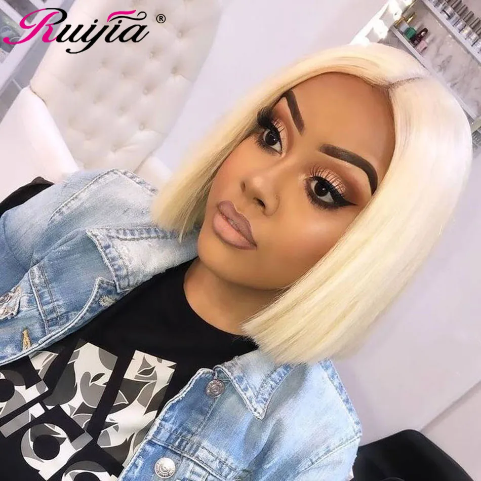 Short Hair Blonde Bob Wig Remy Human Hair Wigs for Women Straight Closure Wig 10 inch Peruvian Women's Wigs 613 Lace Closure Wig