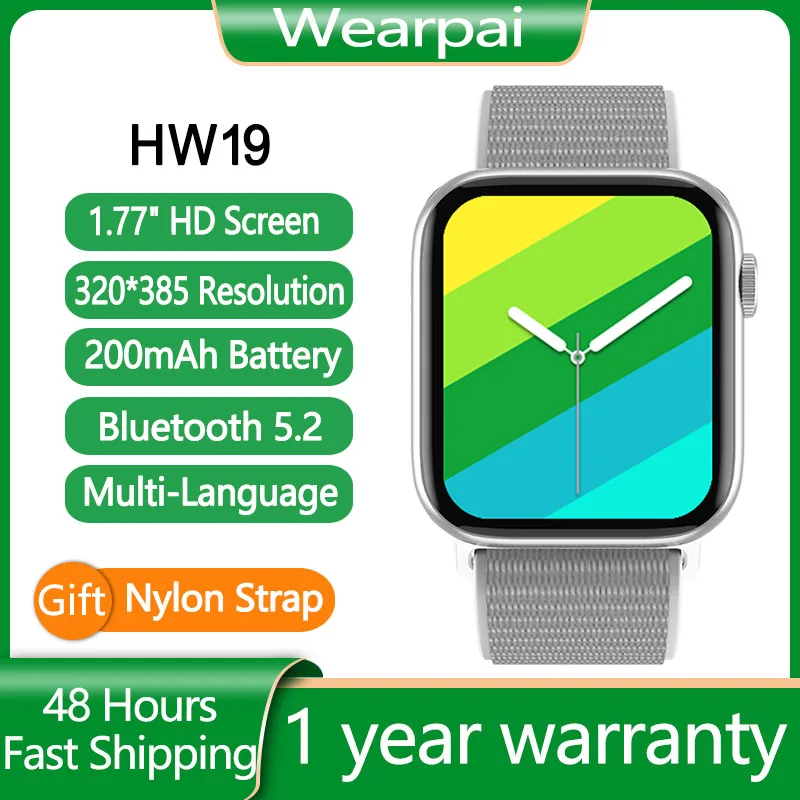 

4pcs Smart Watch 1.77" Bluetooth Call HW19 Double Button Heart Rate Monitor Smartwatch pk Y68 HW16 W56 W66 iwo 13 HW22pro 44mm