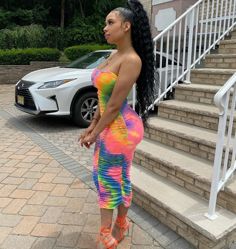 

Summer sexy multicolor printed party dress fashion slim fit off shoulder sleeveless women's bra dress