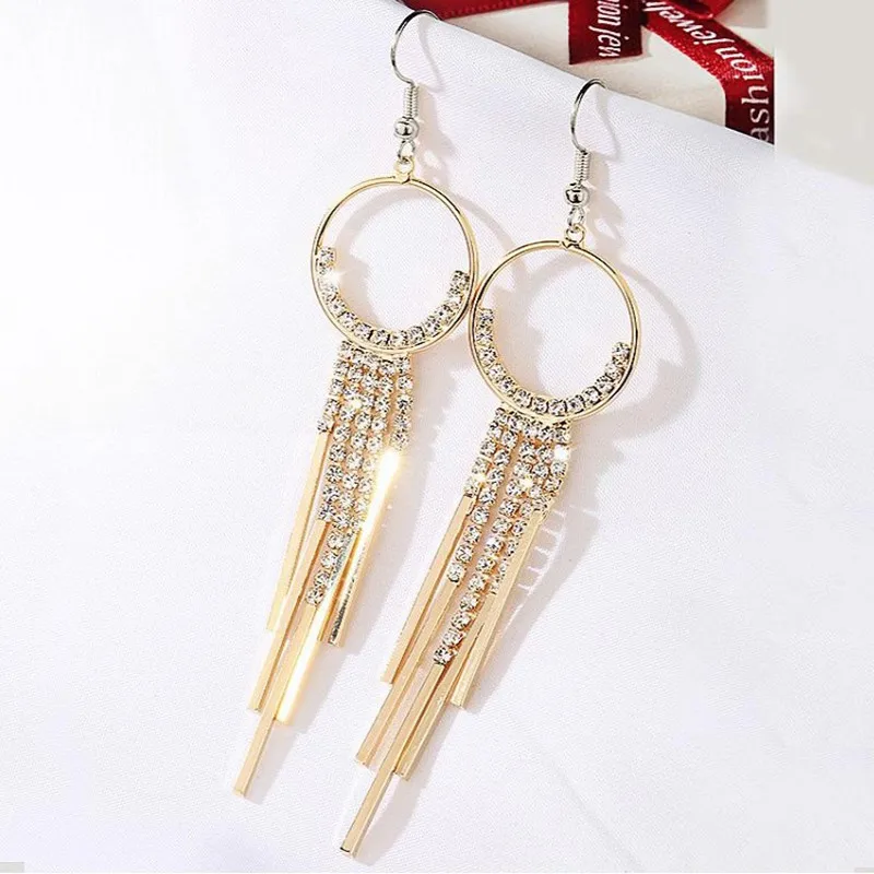 

Earrings for women oorbellen hangers statement chain pendientes largos stud tassel trendy geometric Euro-American crystal