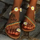Женские босоножки без шнуровки, повседневные сандалии на плоской подошве, с цветочным принтом, украшение маленькой маргаритки, открытый носок, на плоской подошве, # G30