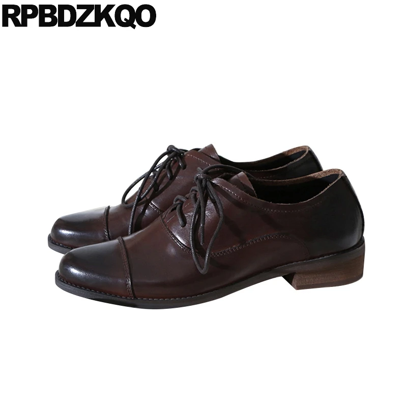 

Low Heel Genuine Leather Chinese Round Toe Oxfords Italian Designer Shoes Women Luxury 2021 Lace Up Brown Ladies China Black