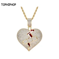 tophiphop band aid broken heart necklace stainless steel pendant necklace micro pave zircon stone hip hop jewelry gift chain
