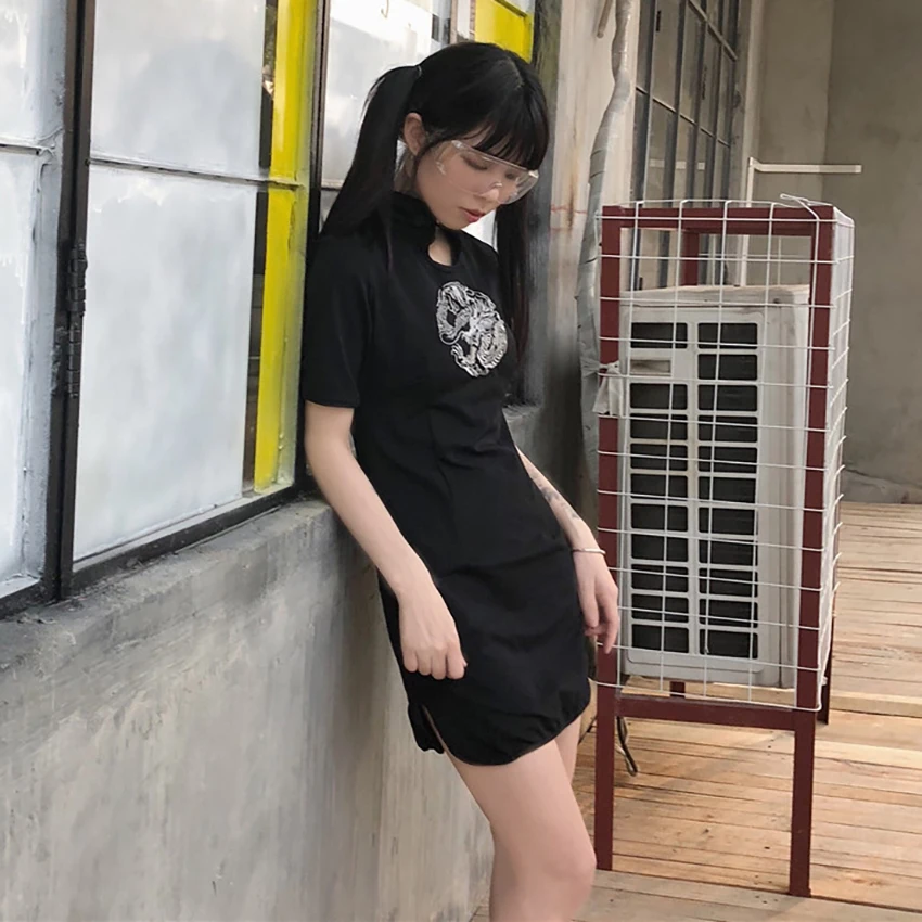 Вышивка Cheongsam китайское платье для женщин Повседневное Дракон вечерние Qipao Готический уличная Vestidos азиатская одежда Kawaii для девочек