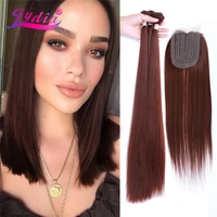 lydia synthetic smooth silky straight bundle weave with closure 30 inch 34pcs natural black hair extension with closure blonde