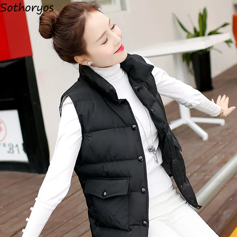 

Vests Women 2020 Winter Warm Soft Elegant Simple Short Style Leisure Womens Waistcoats Korean Style Cotton Females Waistcoat