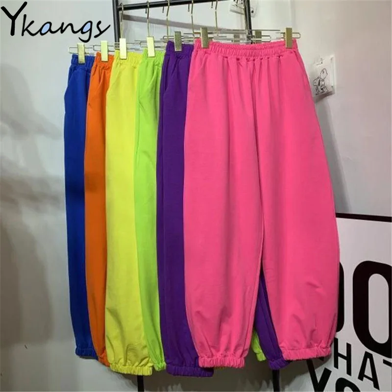 

Women Plus Size Cotton Candy Colors Harem Pants Female Elastic High Waist Solid Trousers Joggers Lady Office Harajuku Sweatpants