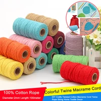 100mroll 2mm cotton rope colorful twine macrame cord rope string thread diy crafts braided twisted cotton home textile decor