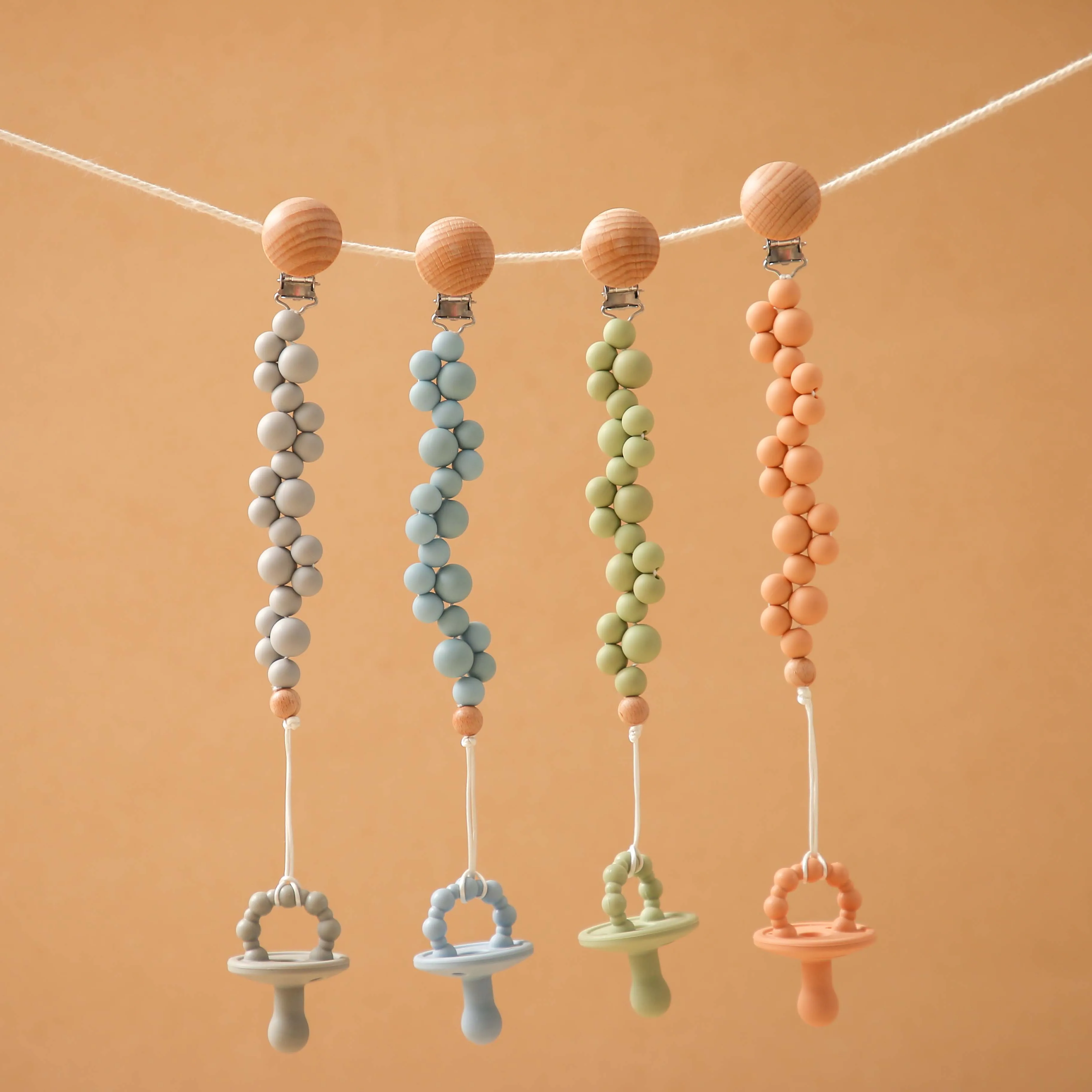 Chupete de silicona de Color s&oacute;lido para beb&eacute;, cadena de Portachupetes hecha a mano, dentici&oacute;n infantil, regalo, 1 unidad-0