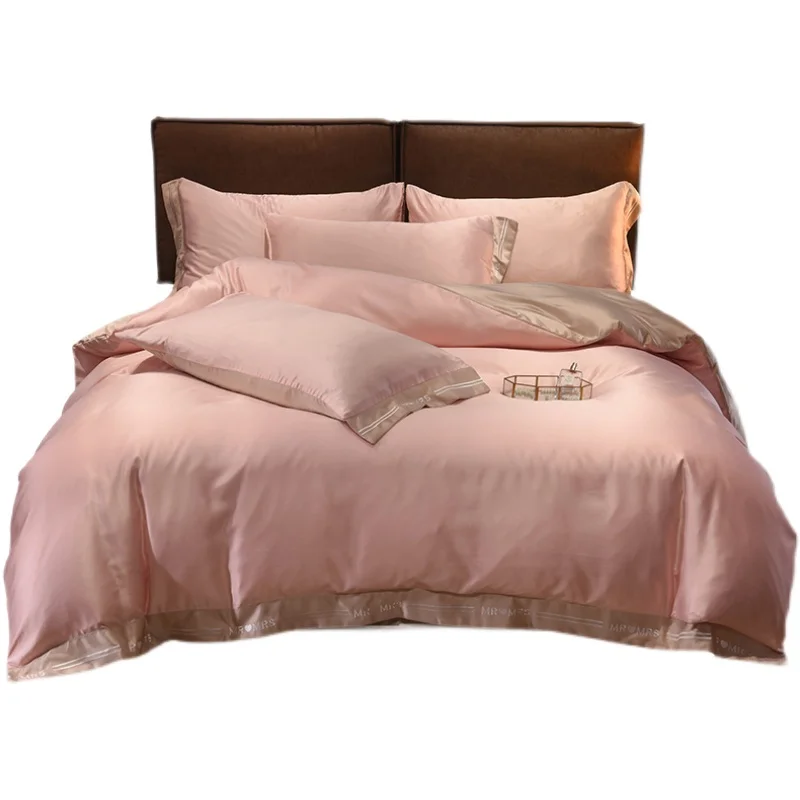 

Summer ice silk four-piece suit European-style silky nude sleeping sheets Li light luxury style quilt cover silk bed