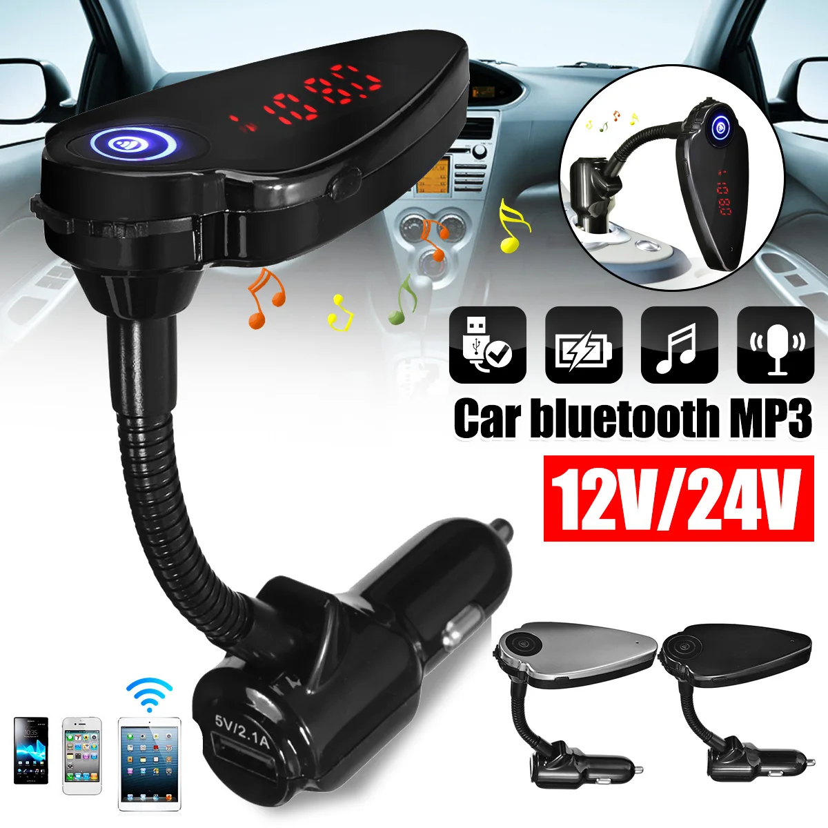

Car Kit MP3 Audio Player Speaker Wireless FM Modulator FM Transmitter bluetooth-compatible HandsFree USB Charger Car Accessories