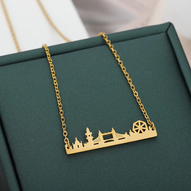 

London Skyline Necklace UK Cityscape Dainty Pendant Necklaces for Women Fashion Jewelry Stainless Steel Accessories Friend Gifts