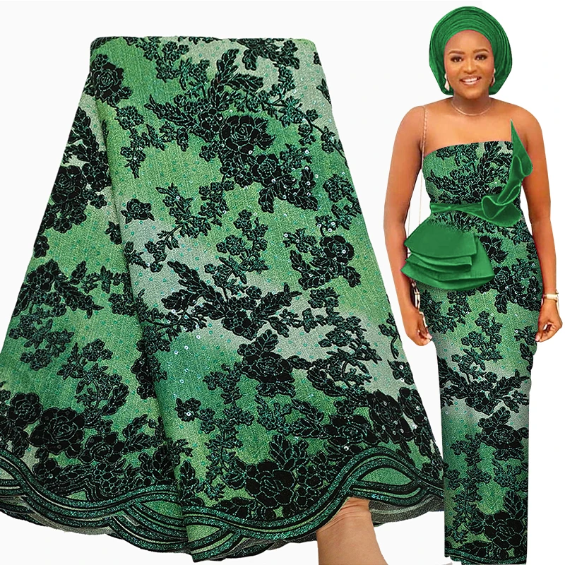 

2021 New High Quality Fashion African Lace Fabric 5 Yards French Lace Fabric With Sequins Embroidery Nigerian Lace For Dress