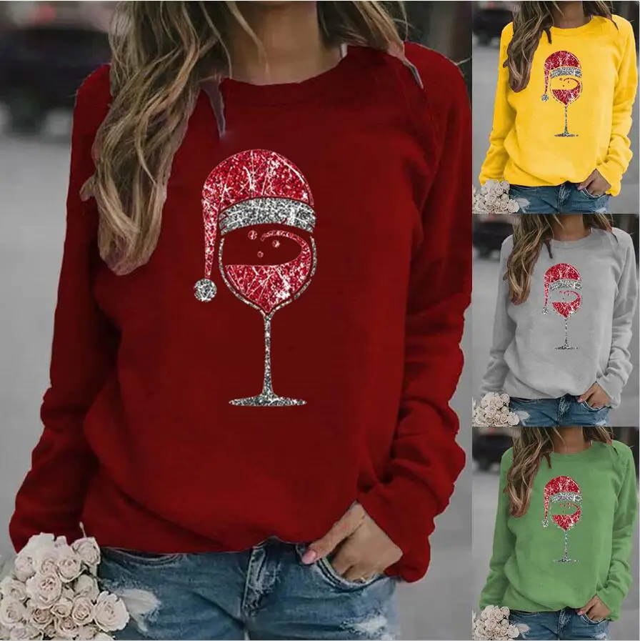 

Женская толстовка с капюшоном, Рождественская Толстовка с принтом винного бокала, Женский флисовый Свободный свитшот с длинным рукавом и к...